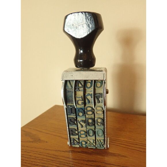 Faymus Vintage Large Number Symbol Rubber 4 Band Stamp Collectible Wood Handle - Picture 1 of 10